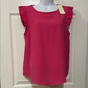 Monteau Hot Pink Ruffle Sleeve Blouse NWT size: L retail:$35